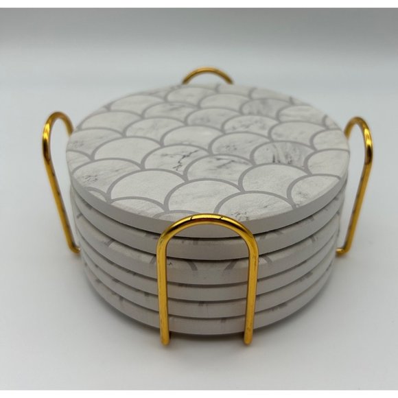 Stone Coasters with Holder - 6 coasters - NIB - Picture 1 of 7